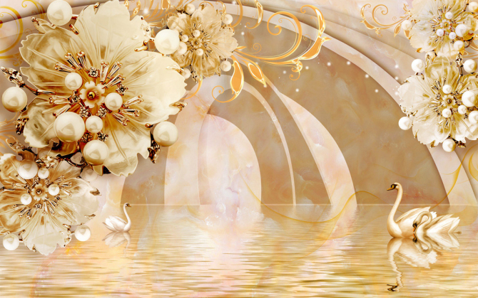 Фотообои  Тонель с золотыми цветами