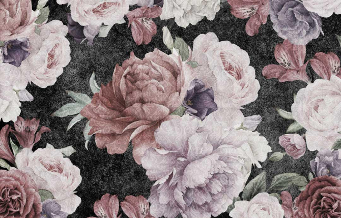 Фотошпалери Вінтажні квіти на чорному