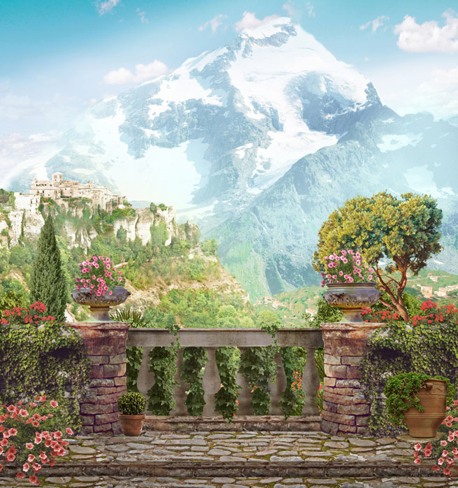 Фотошпалери Фреска балкон з видом на гори