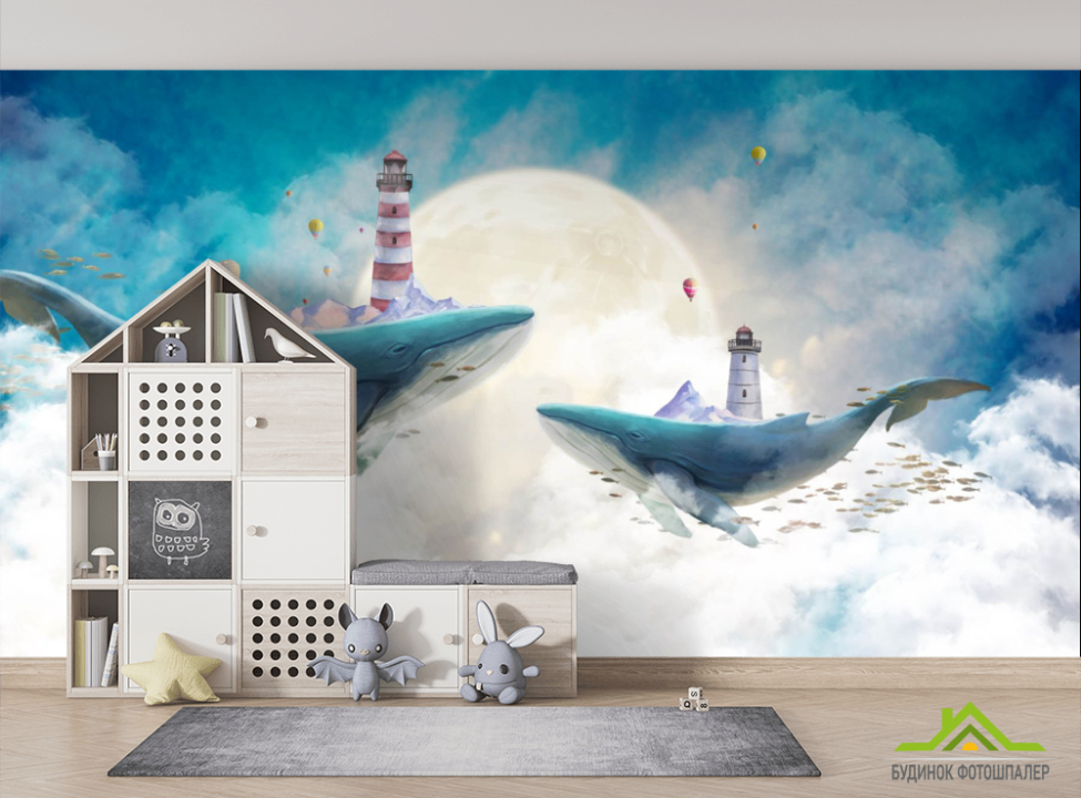 выбрать Фотошпалери 2 кита в море Дитячі фотообої на стіну