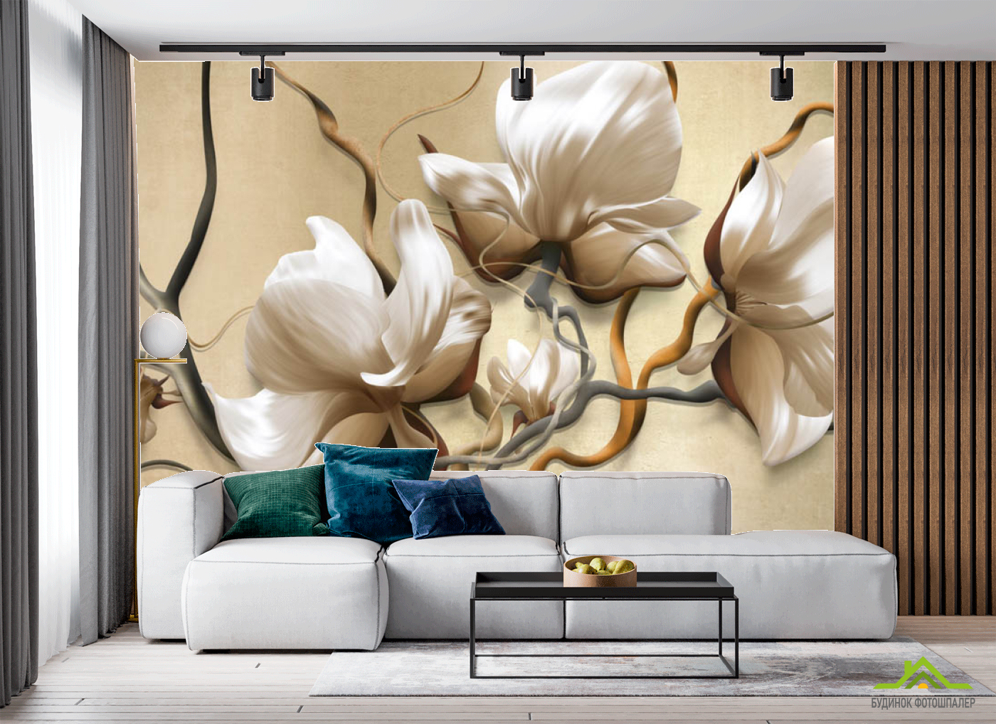Фотообои Магнолия на коричневом
