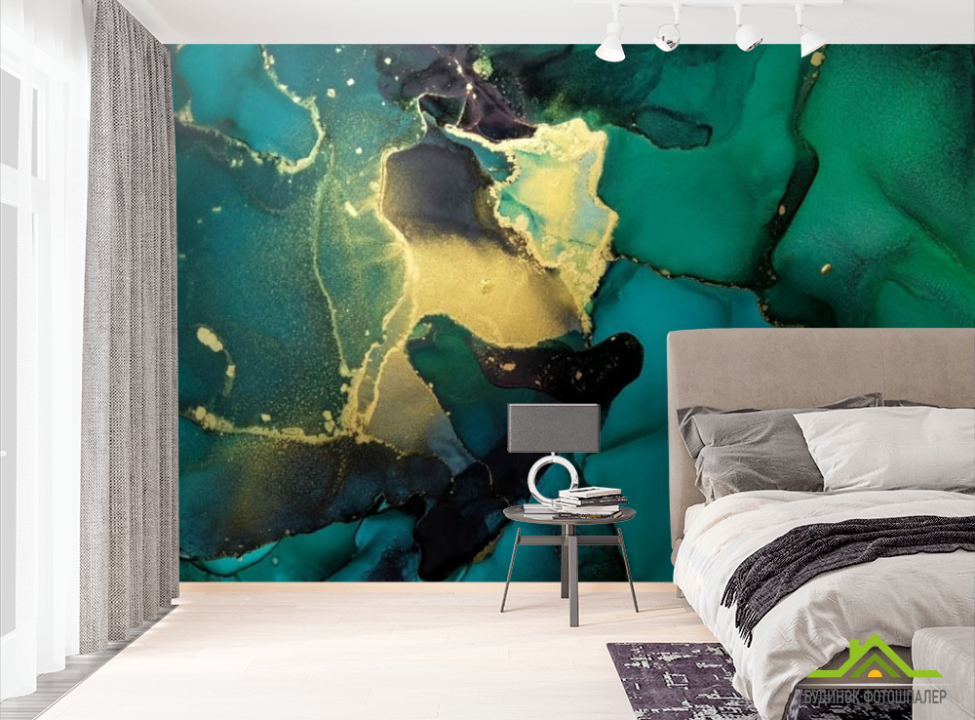 выбрать Фотошпалери Зелений fluid art з золотом Фотошпалери Fluid art на стіну