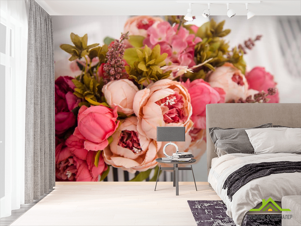 Фотошпалери рожевий букет вкорзине