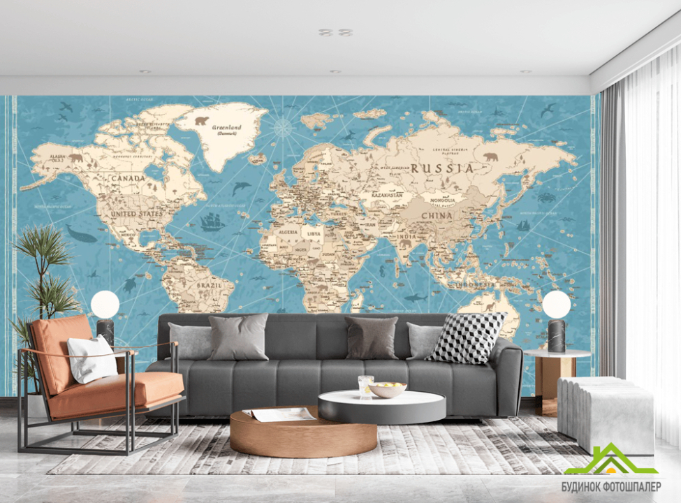 выбрать Фотошпалери Бірюзова карта Фотошпалери карта Світу на стіну
