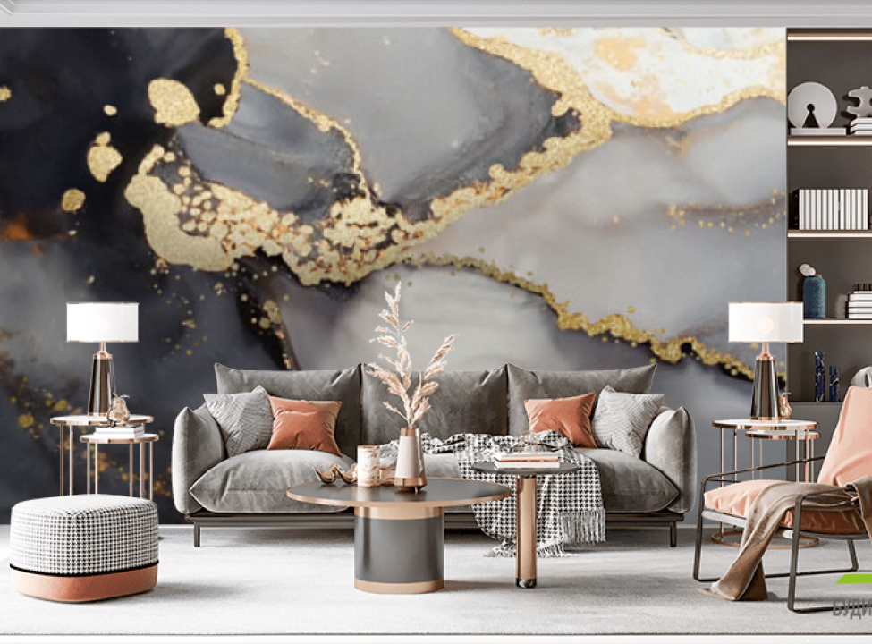 выбрать Фотообои чб флюид с золотом Фотообои с золочением на стену