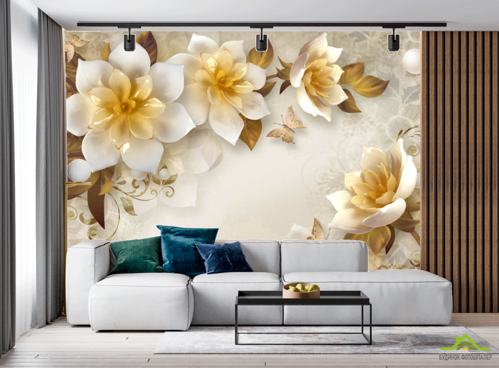 выбрать Фотообои Керамические 3д цветы Фотообои в гостиную на стену