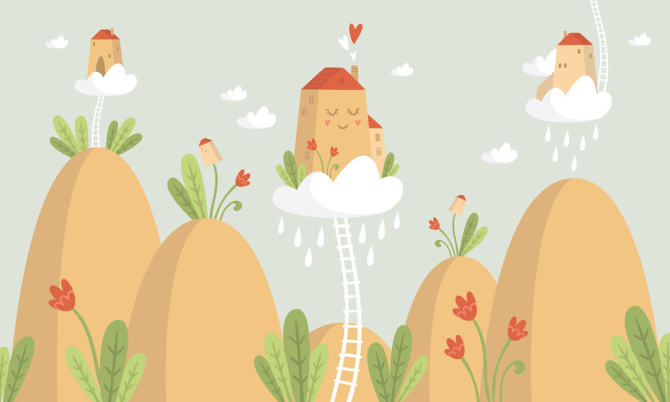 Фотообои Домики с лестницами