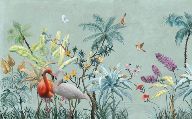 Фотообои фламинго и пальмы