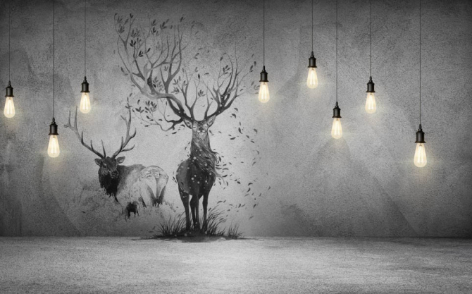 Фотошпалери Олені і лампа