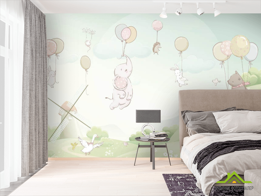 Фотообои животные на воздушных шариках