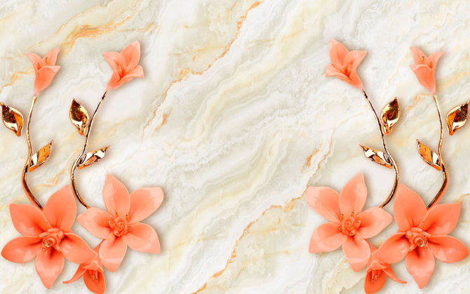 Фотошпалери Помаранчеві квіти з гілками