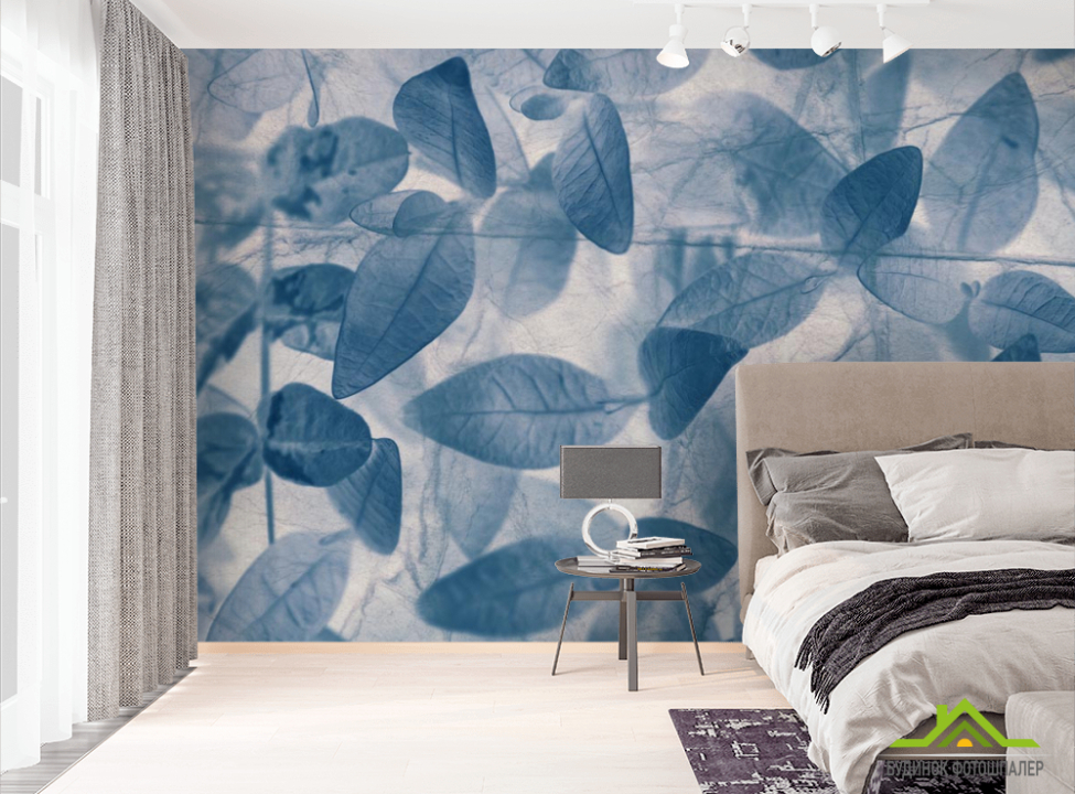 выбрать Фотошпалери сіро-блакитні листя Фотошпалери Природа на стіну