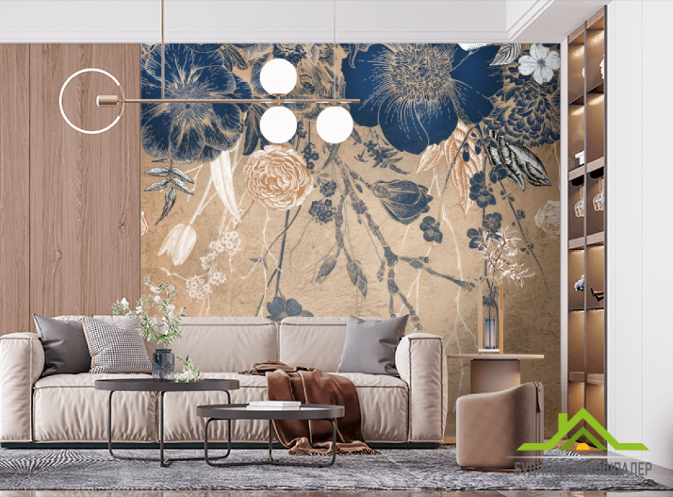 выбрать Фотошпалери Вінтажні сині квіти Ексклюзивні фотошпалери на стіну