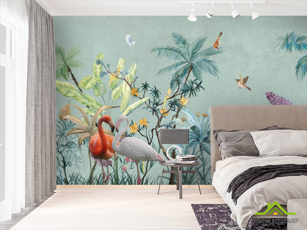 Фотообои фламинго и пальмы