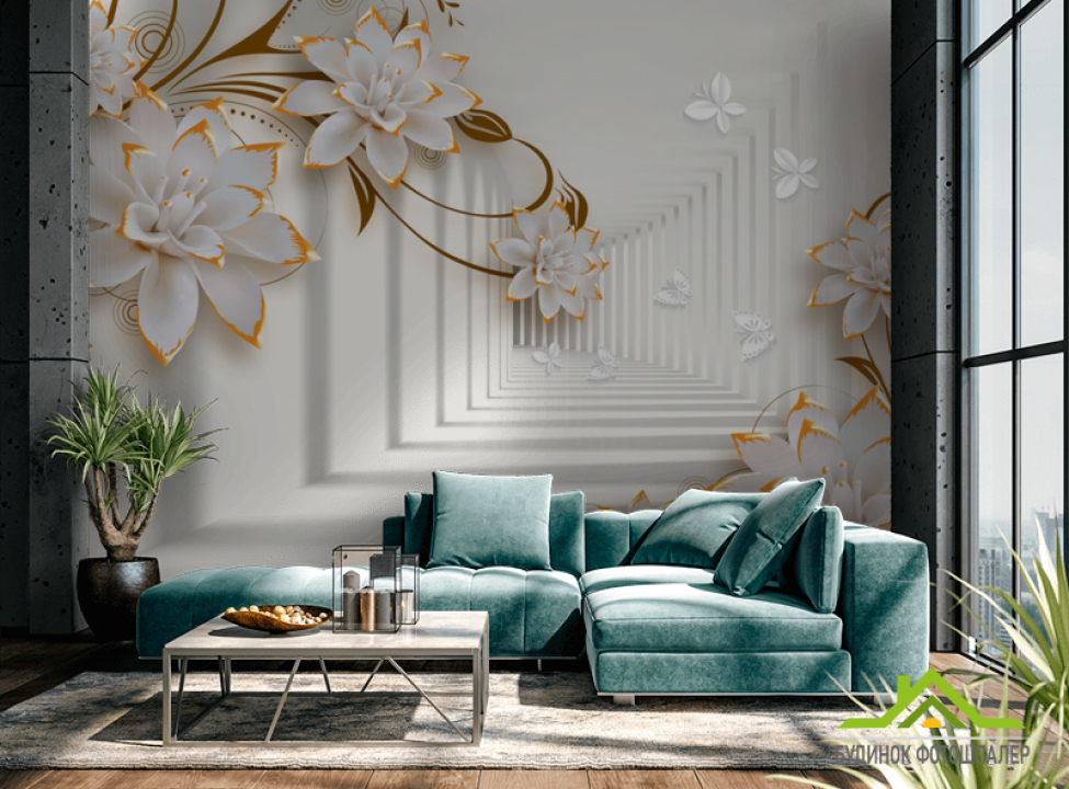 выбрать Фотошпалери Тонель з керамічними квітами Фотошпалери 3Д барельєф на стіну