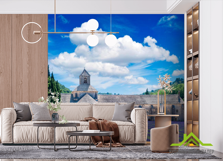 Фотообои Дом, цветы, тучи