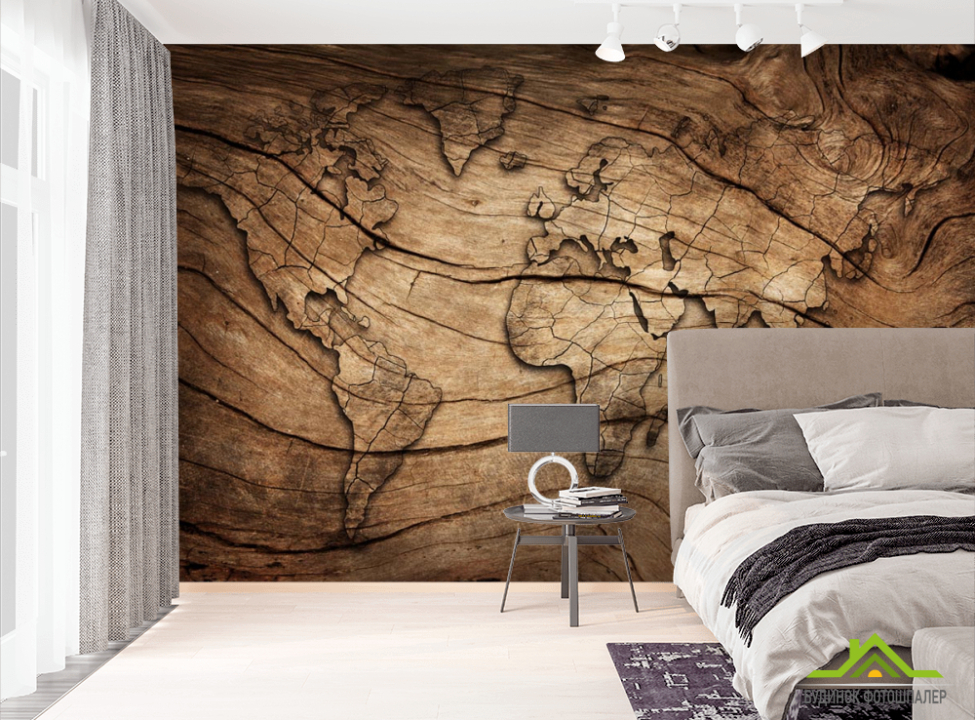 выбрать Фотообои Карта из дерева Фотообои карта Мира на стену