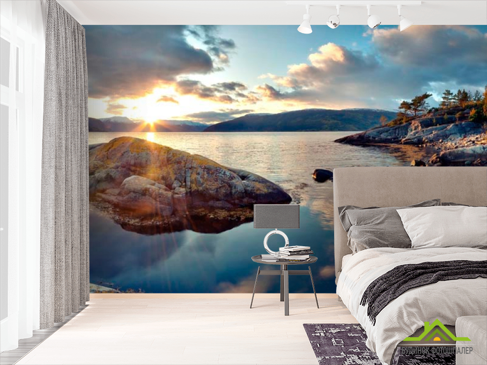 Фотошпалери Хмари,каміння, вода