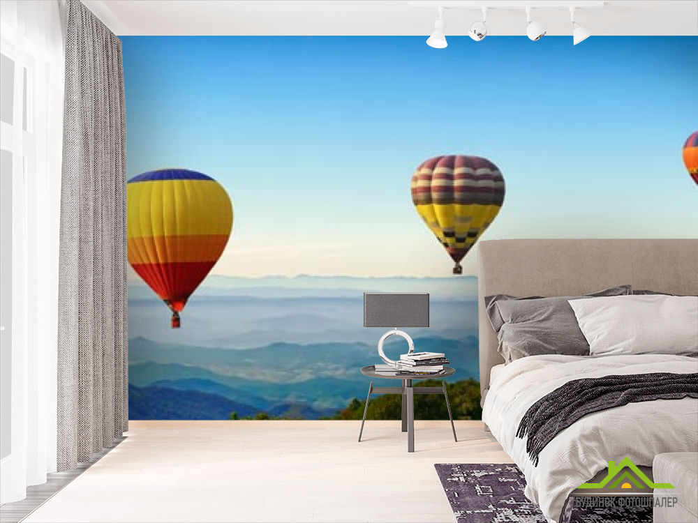 Фотошпалери шість повітряних куль в горах