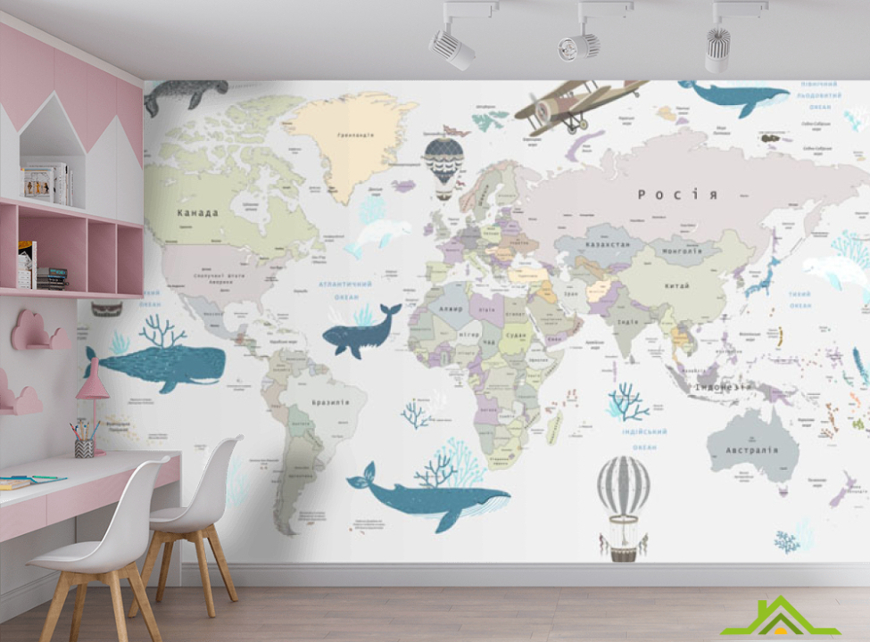 выбрать Фотообои Серая карта с морскими животными Фотообои Развивающие карты на стену