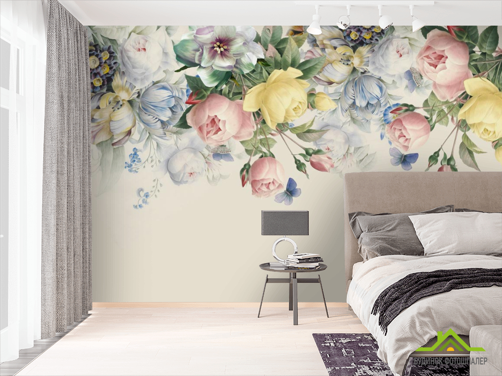 Фотообои Нежные винтажные цветы с потолка