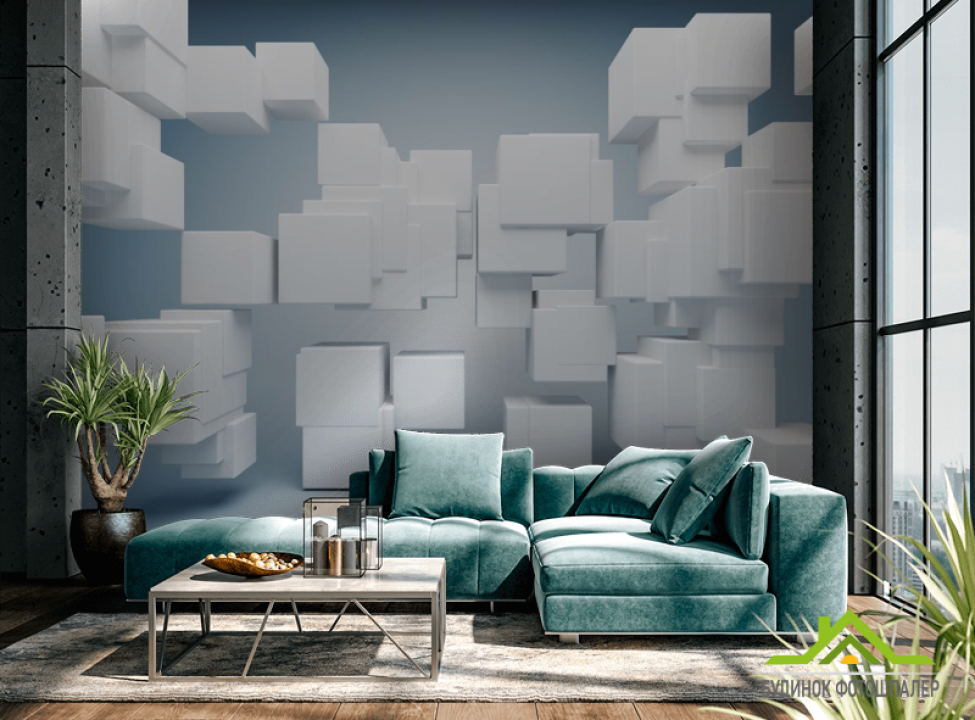 выбрать Фотообои Белые кубики 3Д 3D фотообои расширяющие пространство на стену