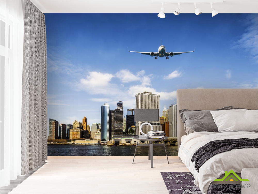 Фотошпалери літаків над містом