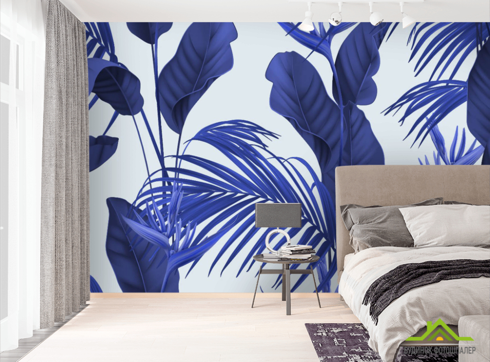 выбрать Фотообои Синие тропические листья Фотообои тропические листья на стену