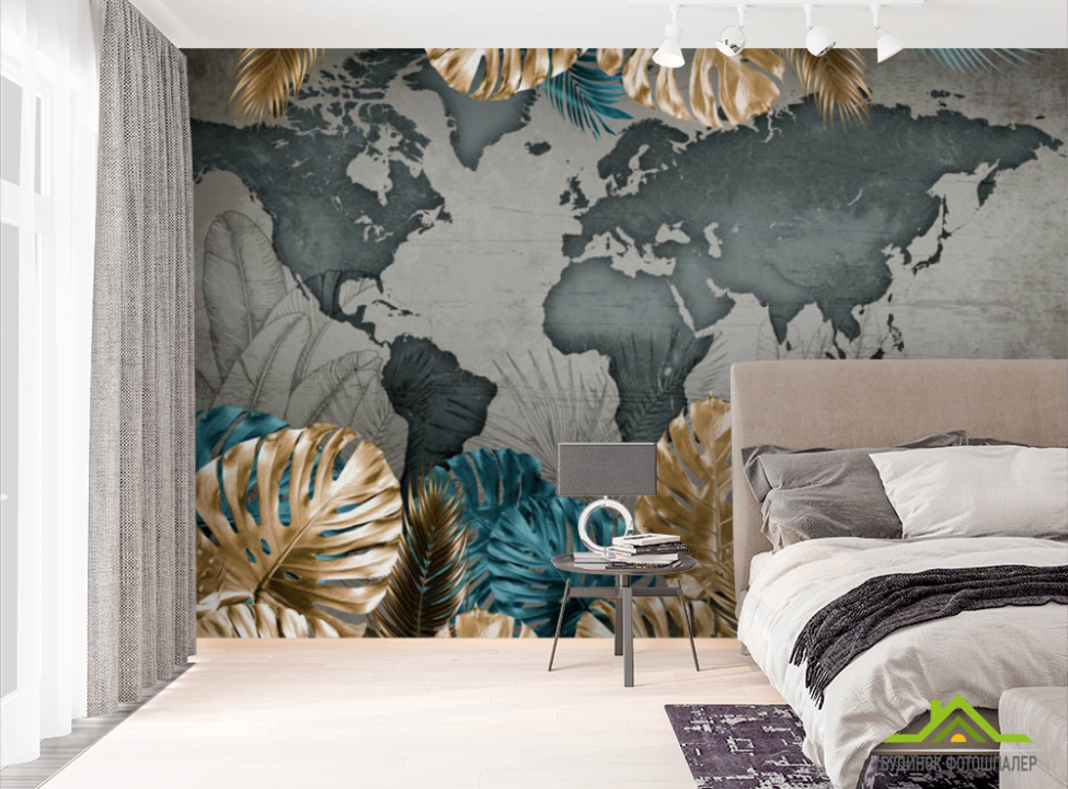 выбрать Фотообои Листья с картой Фотообои тропические листья на стену