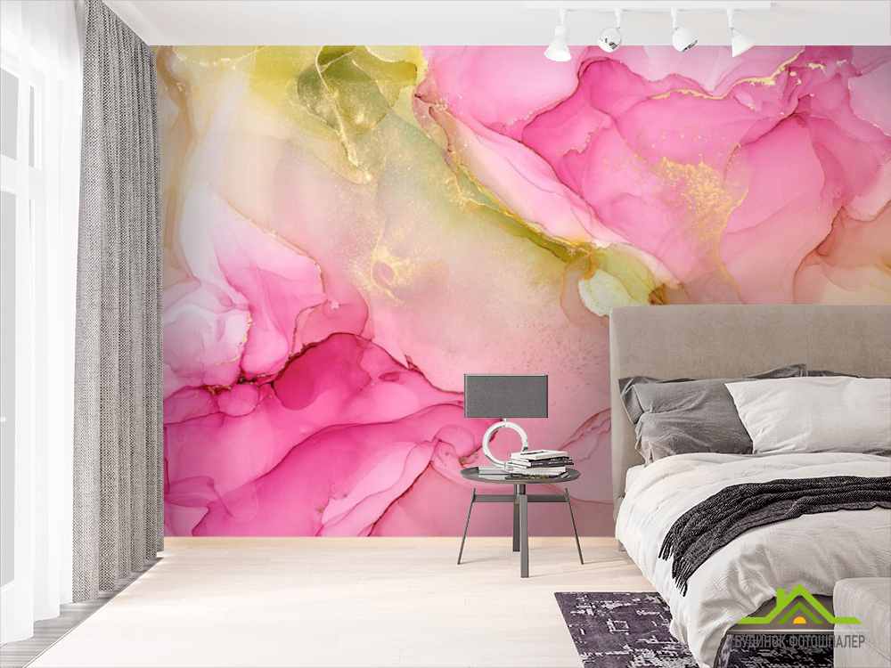 Фотообои Разводы розовые в стиле флюид арт.