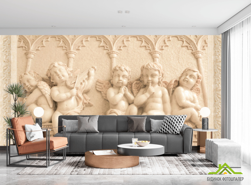 выбрать Фотошпалери Янголята на стіні Фотошпалери 3Д барельєф на стіну