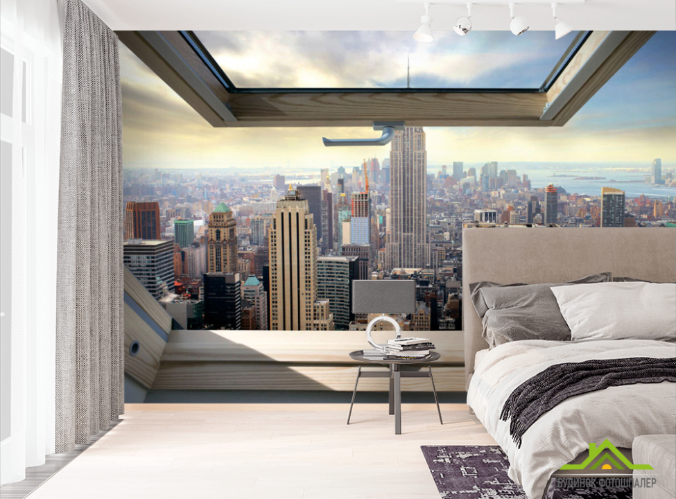 выбрать Фотошпалери Вид на сучасний місто Фотошпалери Вид з вікна на стіну