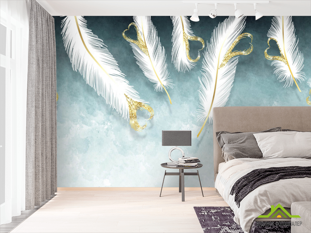 Фотошпалери біле пір'я і золото