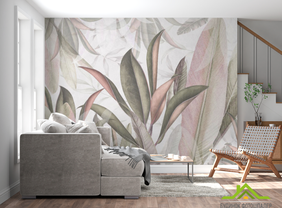 выбрать Фотообои Тропические листья в розовом оттенке Фотообои тропические листья на стену