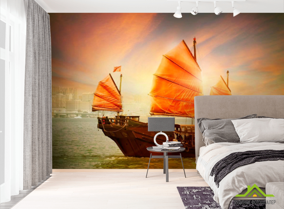 выбрать Фотообои Корабль с оранжевыми парусами Фотообои Корабли на стену