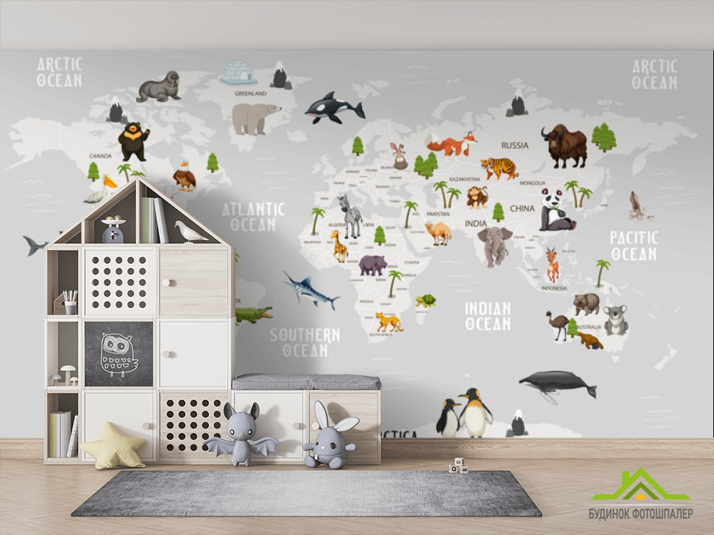 Фотошпалери сіра дитяча карта