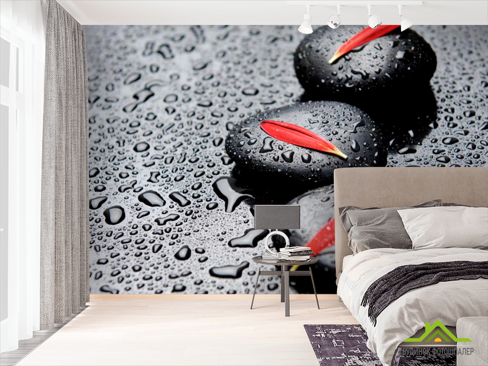 Фотообои Лепестки, камни, капли