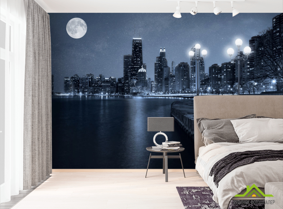 выбрать Фотообои Ночной город в синих оттенках Фотообои Город на стену