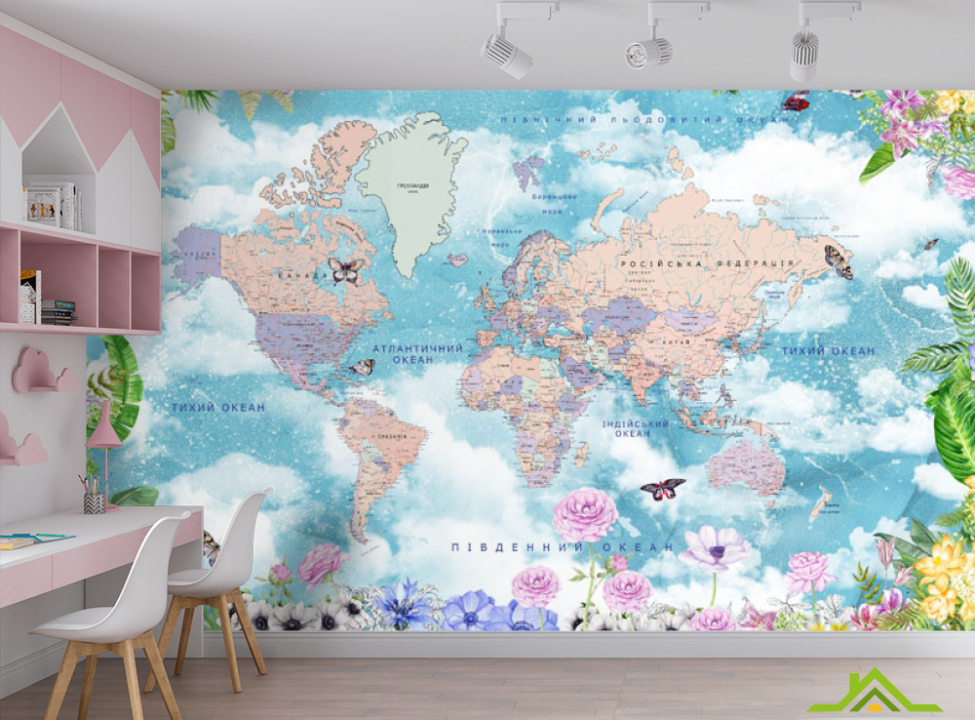 выбрать Фотообои Цветная карта с тропическим летом Фотообои Развивающие карты на стену