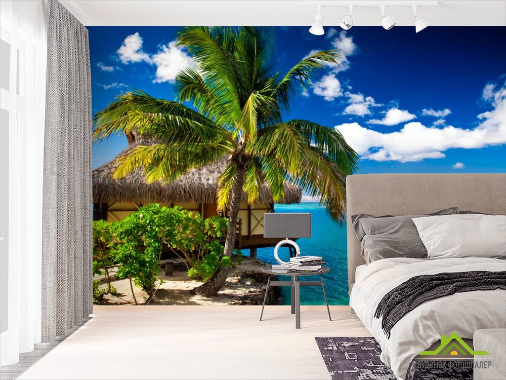 Фотошпалери Пальма з хатиною