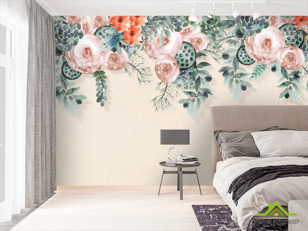 Фотошпалери акварельні квіти зі стелі