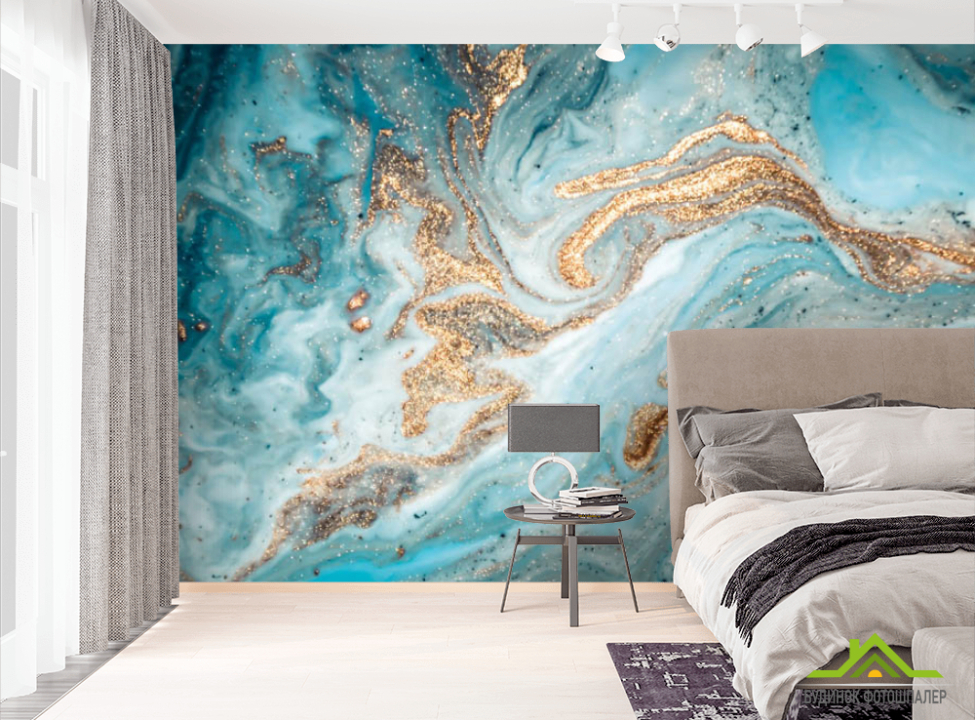 выбрать Фотошпалери Блакитний fluid art з золотом Фотошпалери Fluid art на стіну