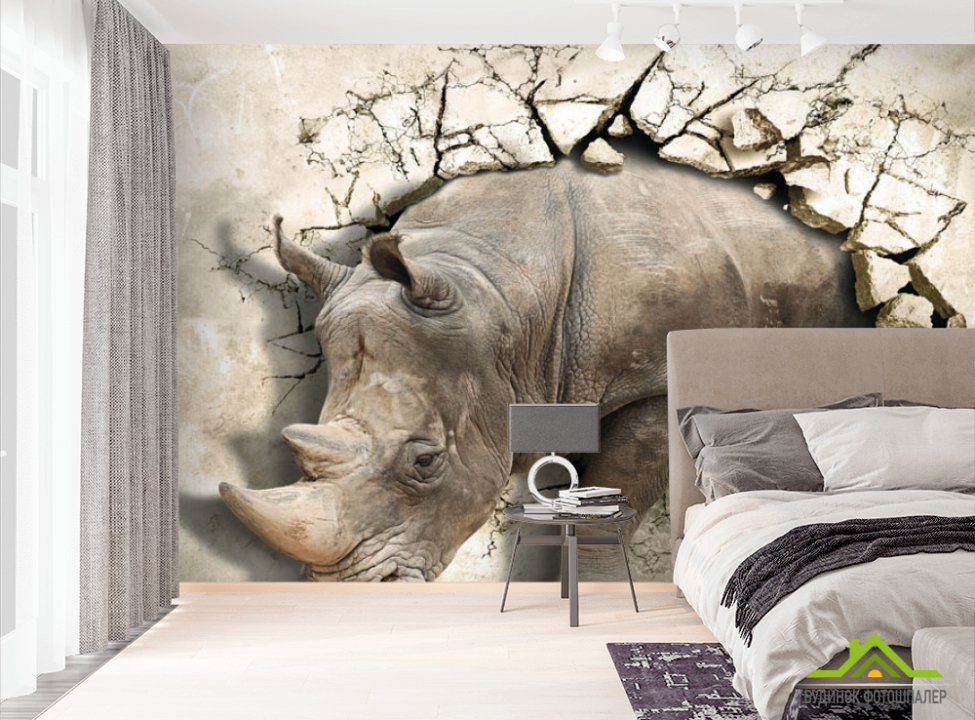 выбрать Фотошпалери носоріг виходить зі стіни Фотошпалери різні на стіну