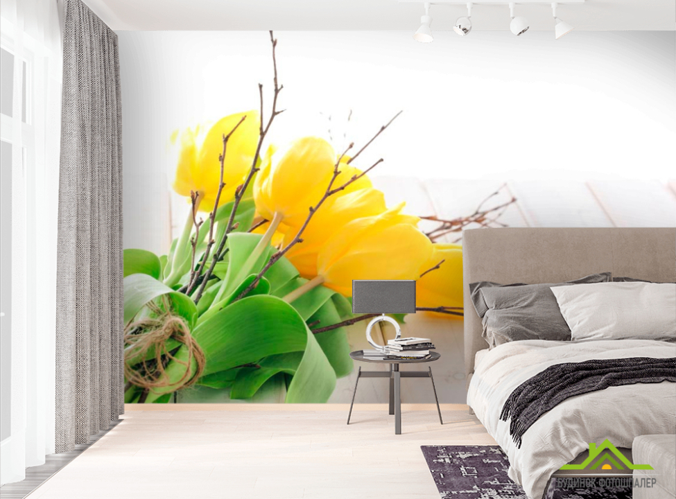 выбрать Фотошпалери Букет з жовтих тюльпанів Фотошпалери Тюльпани на стіну