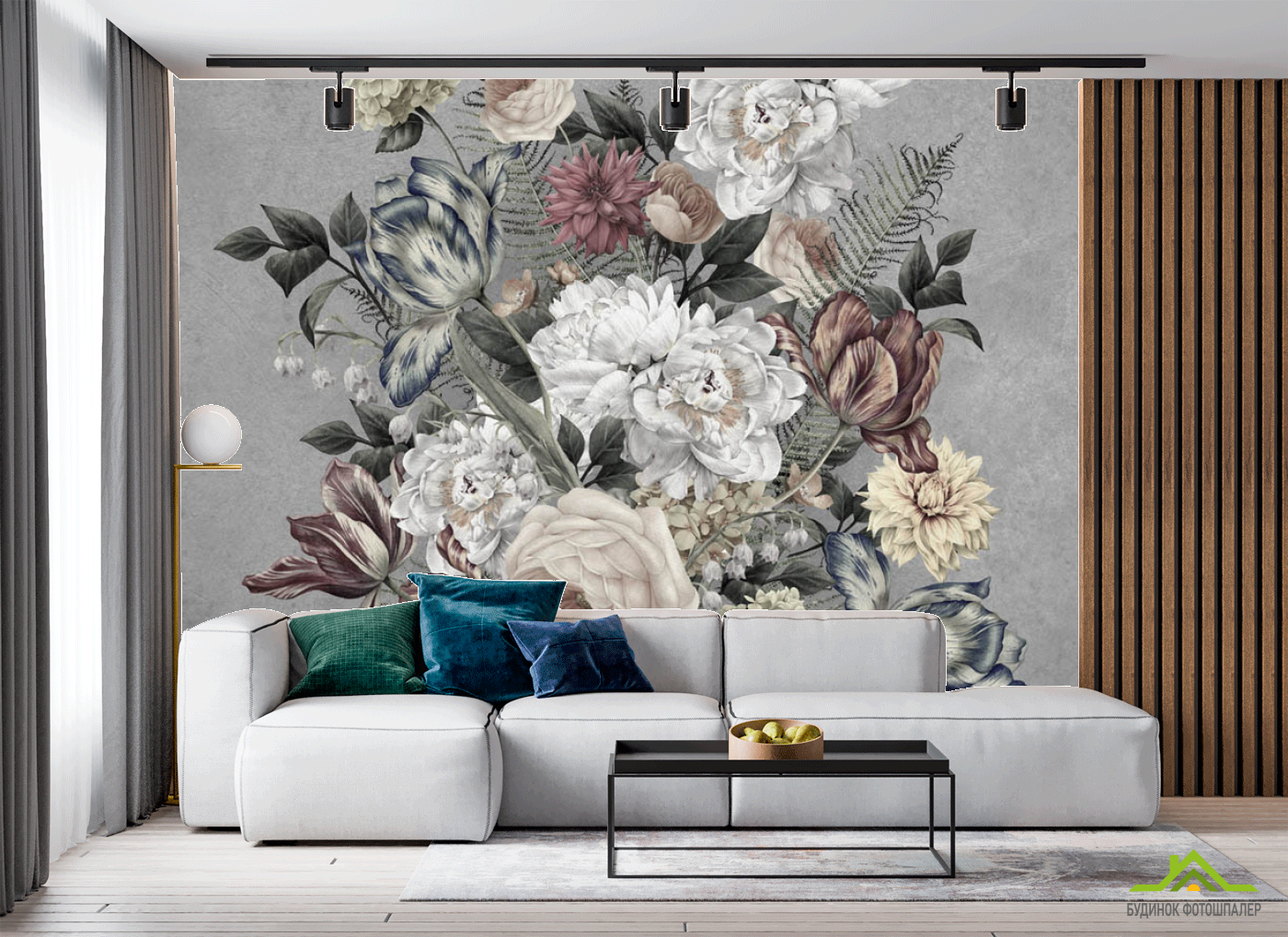 Фотообои Винтажные цветы на сером