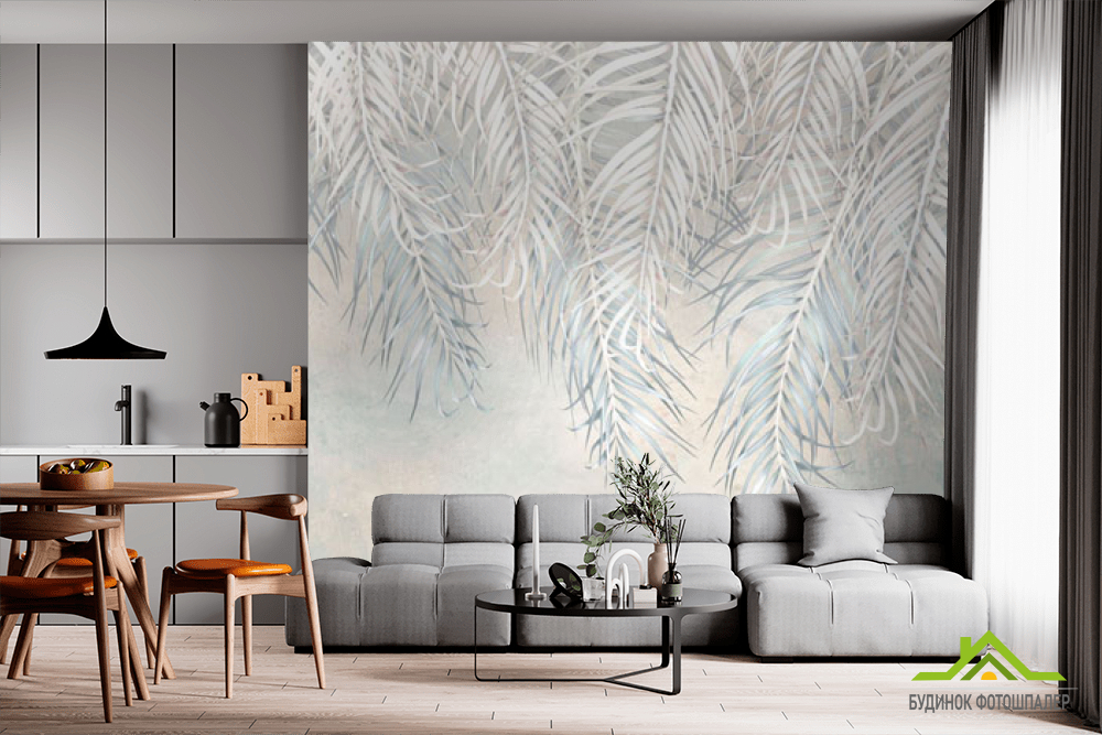 Фотообои Бірюзове листя з потолку