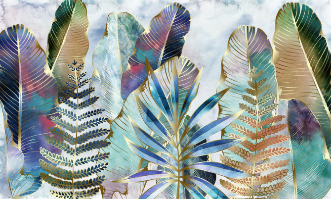 Фотообои золото тропические листья