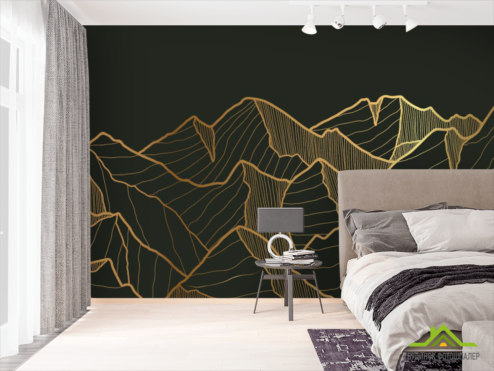 Фотошпалери золоті гори на чорному