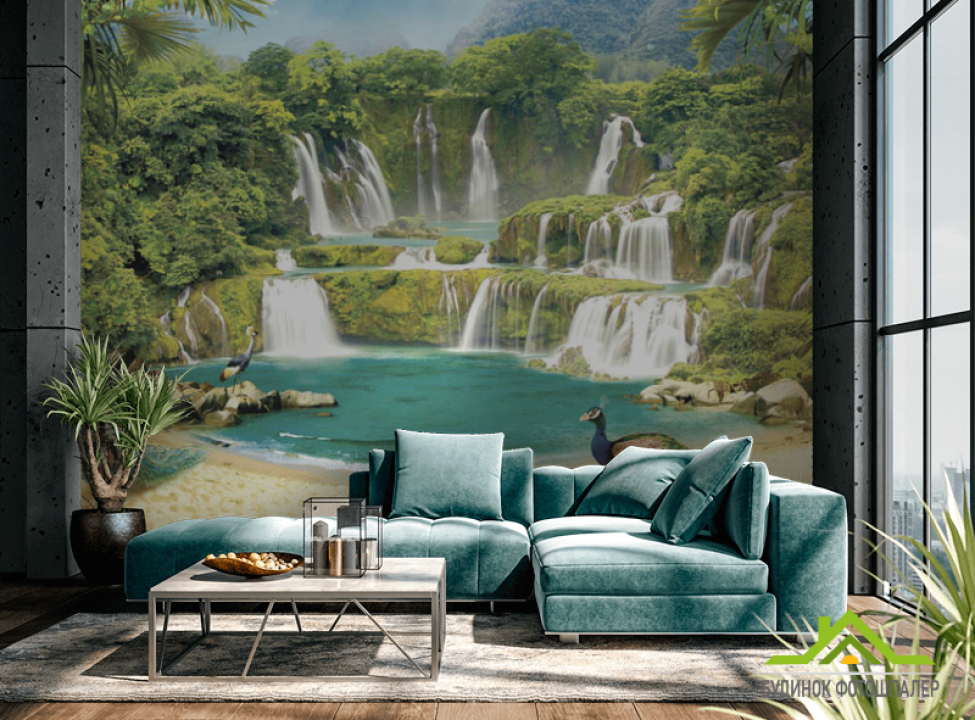 выбрать Фотообои Водопад с павлинами Фотообои Восточный стиль на стену