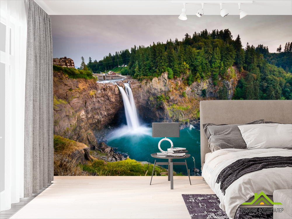 Фотообои водопад в горах в лесу